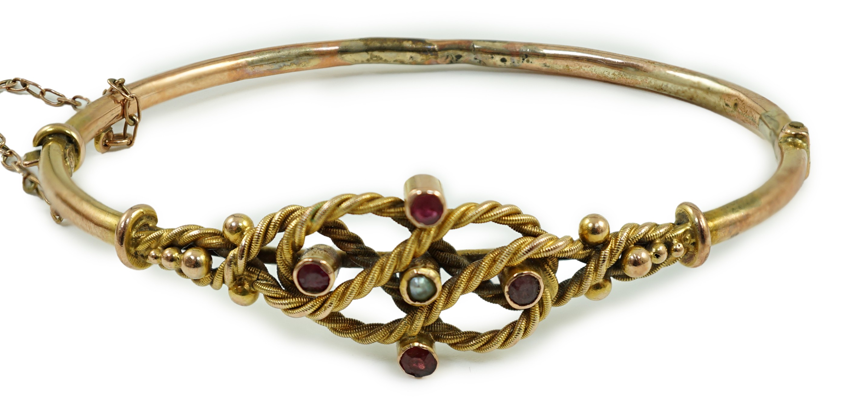 An Edwardian 9ct and gem set bracelet (a.f.), gross weight 7.4 grams.